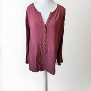 Soft Surroundings Button Up Blouse Women’s 1X V Neck Pleating Boho Coastal Pink